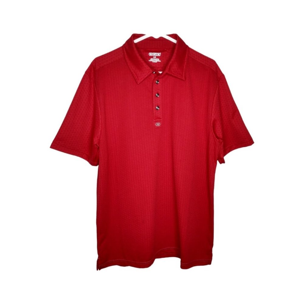 Ogio Red Polo Shirt w Metallic Buttons and Honeycomb Texture Size L